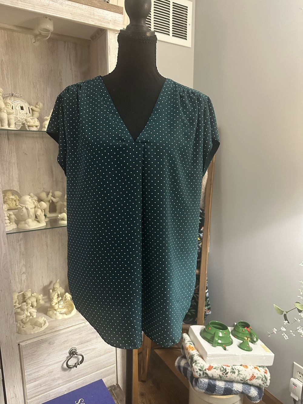 fun 2 fun Teal Polka Dot V-Neck Blouse